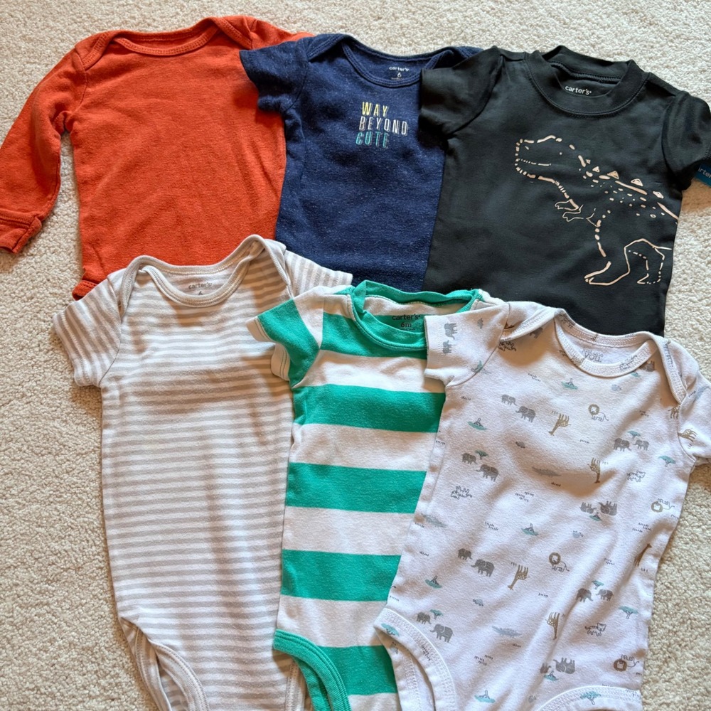 Carter's Bodysuit Lot 6-Pack Dinosaur Animal Stripes Baby Boy 6M Multicolor